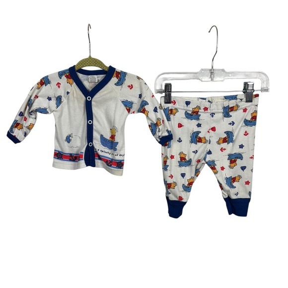 Disney Other - Vtg Disney Winnie the Pooh Baby Nautical Cardigan Top Pants Set Sz NB White Blue